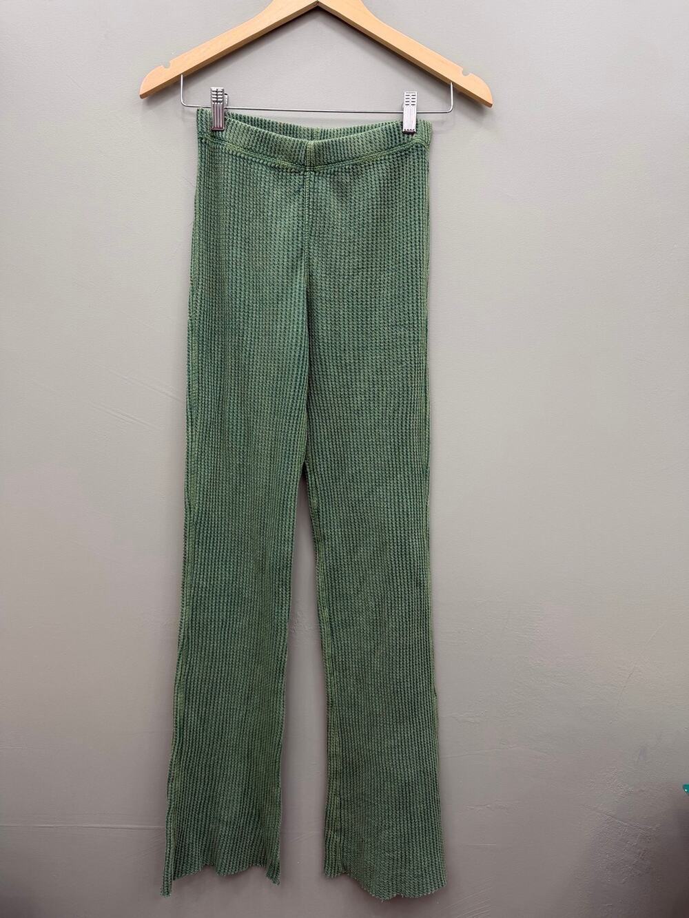 Free People FP One Thermal Flare Pants Sage Green Waffle Knit XS